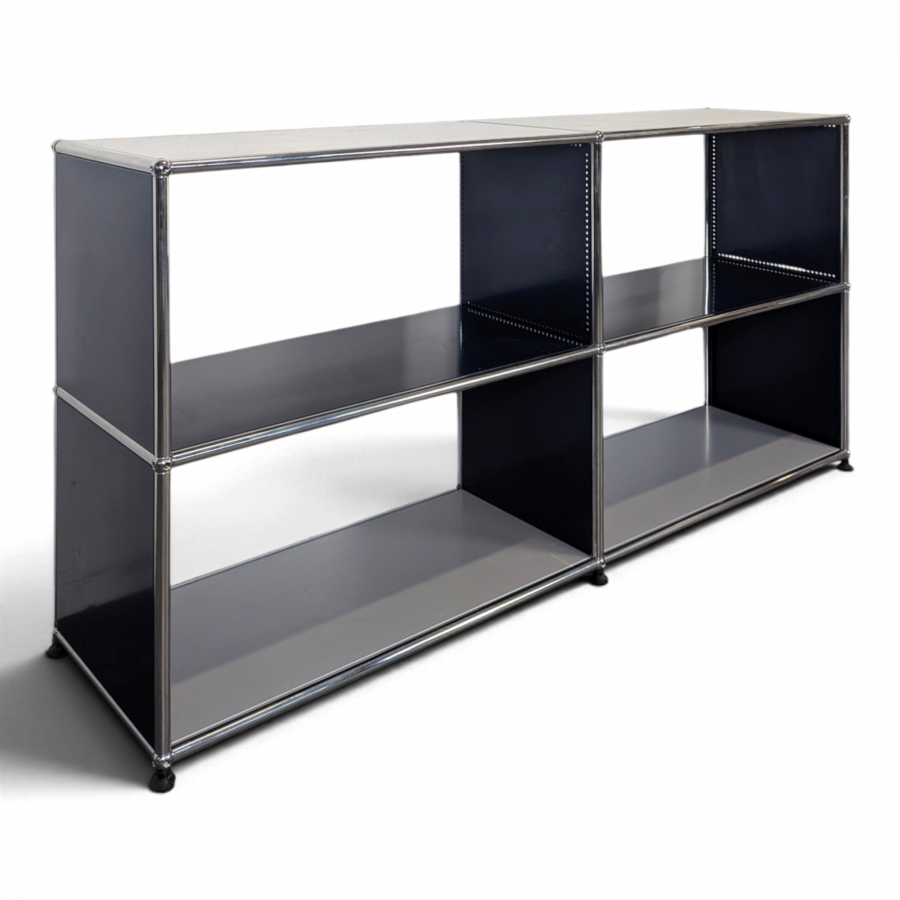 Meuble de rangement USM Haller bleu acier 4 cases ouvertes