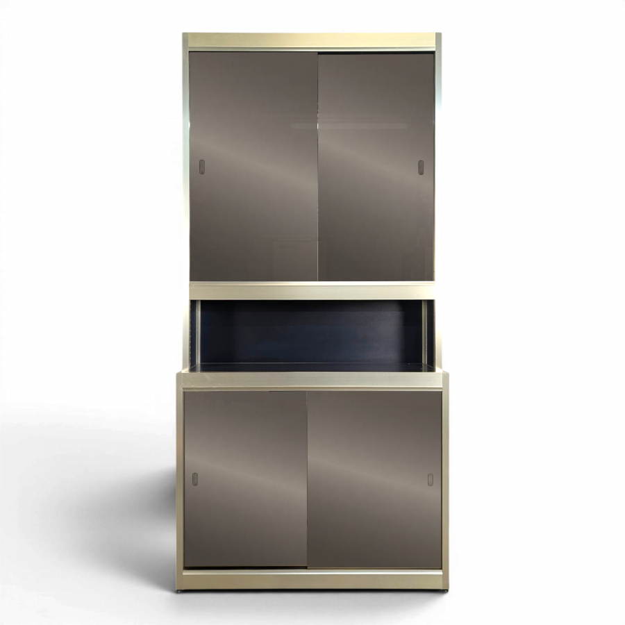 Vitrine vintage aluminium et verre des années 80