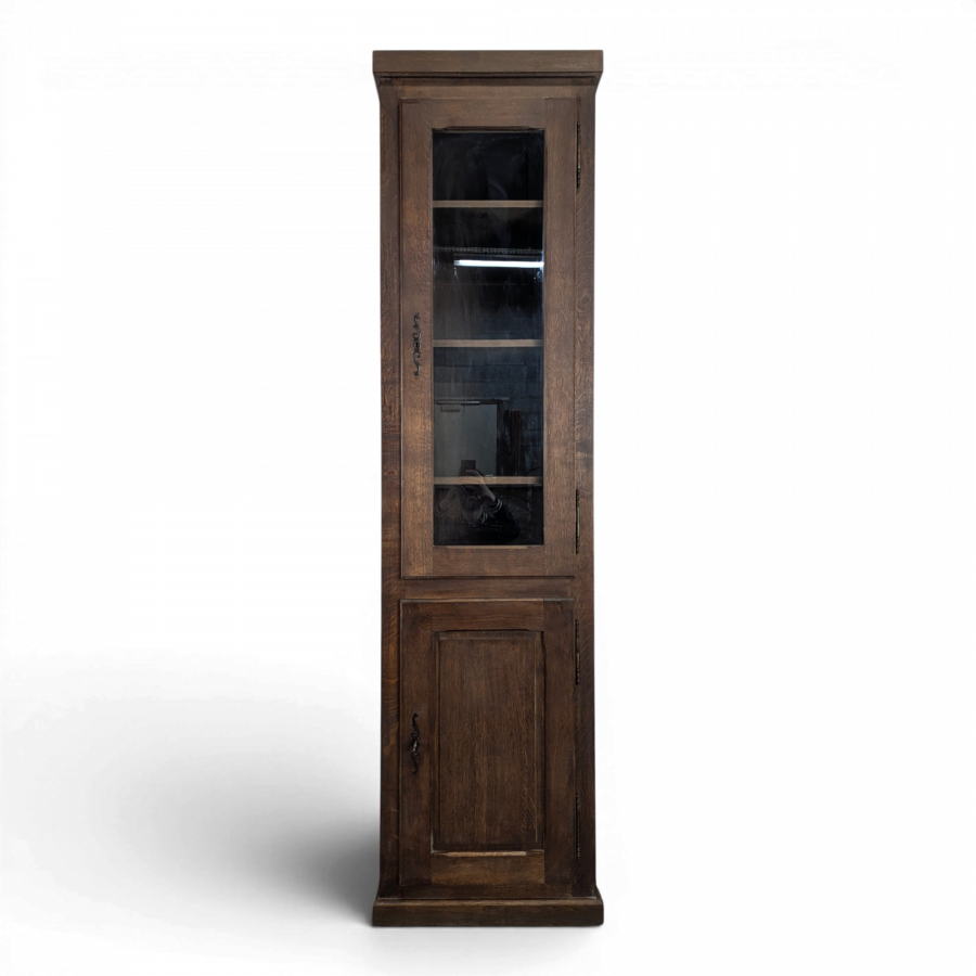 Colonne vitrine rustique en chêne massif