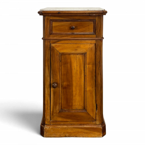 Table de chevet en noyer, dessus de marbre blanc