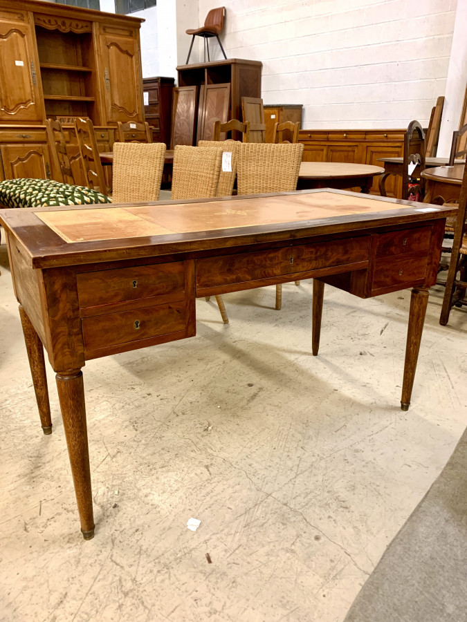 Bureau en acajou avec cuir couleur camel