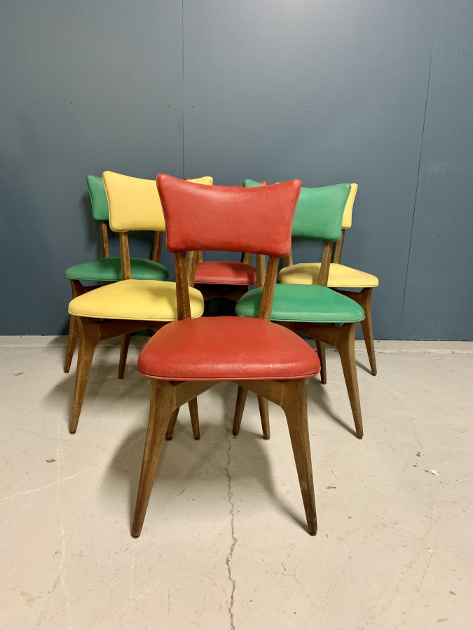 Série de 6 Chaises Vintage 70's de couleur