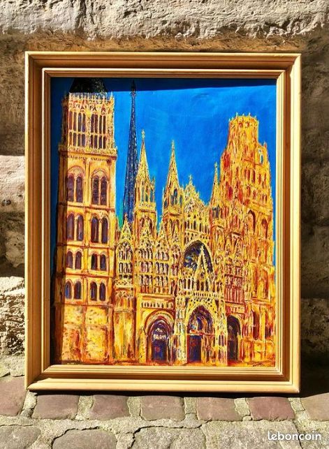 Tableau, peinture à l’huile représentant la cathédrale de Rouen