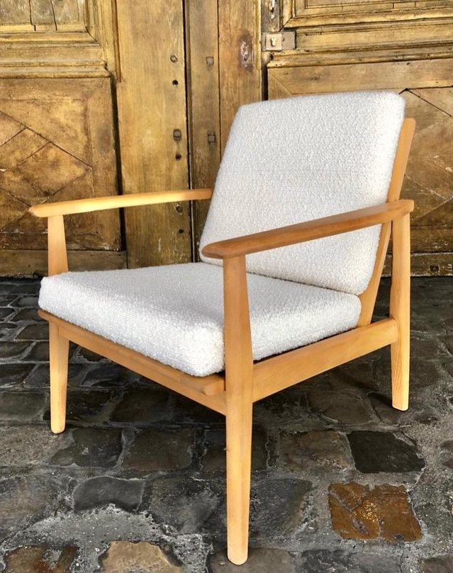 Fauteuil Scandinave en Teck et tissus en bouclette