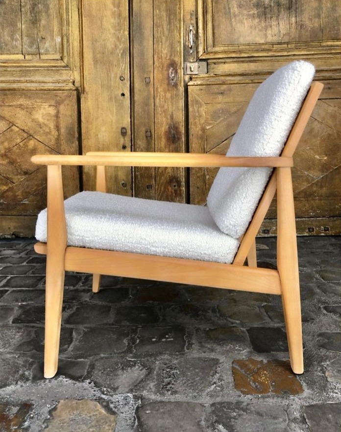 Fauteuil Scandinave en Teck et tissus en bouclette