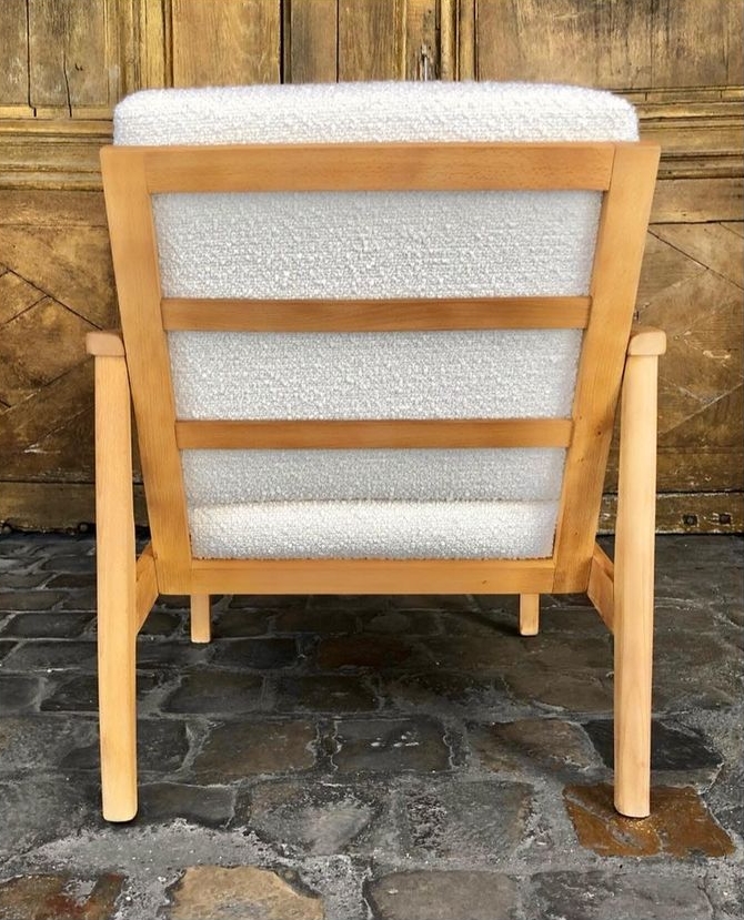 Fauteuil Scandinave en Teck et tissus en bouclette