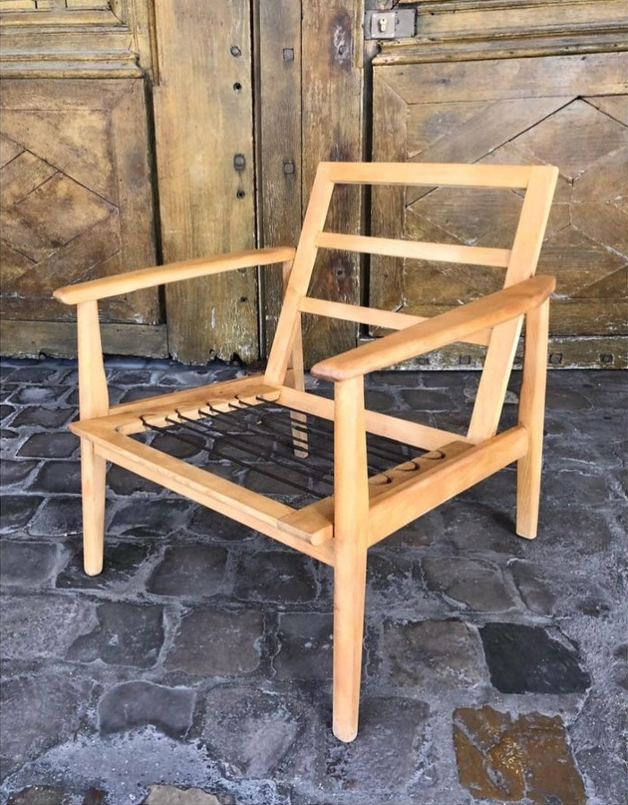 Fauteuil Scandinave en Teck et tissus en bouclette