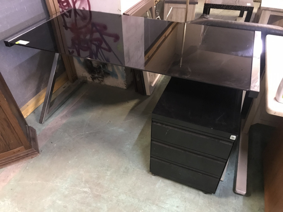 Ensemble moderne de Bureau en verre teinté et caisson de rangement