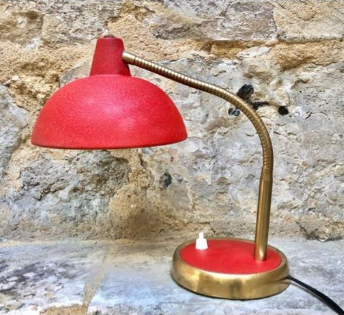 Lampe de bureau vintage rouge et or