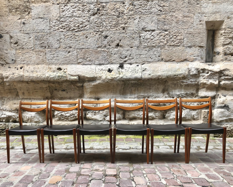 Série de 6 chaises scandinaves des années 60