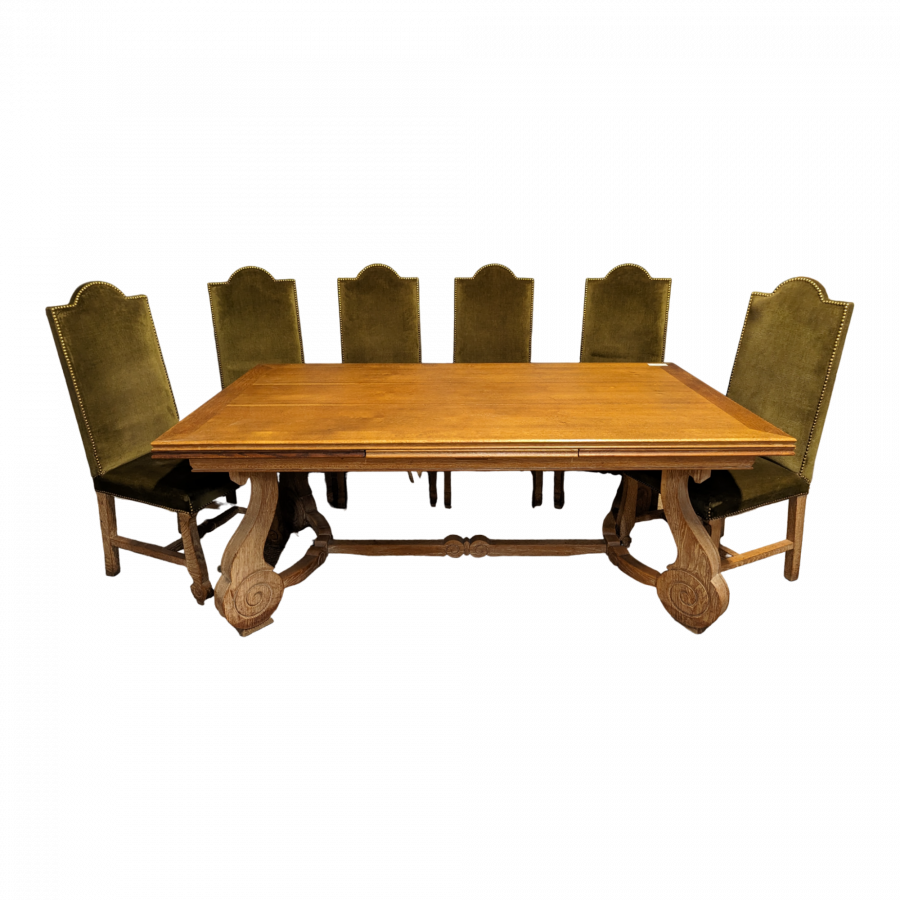 Table et 6 chaises en Chêne cérusé DLG de Royere