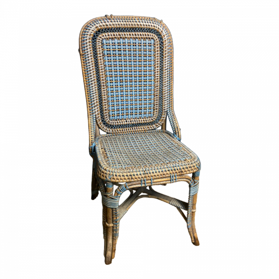 Chaise en Rotin bleu et blanc