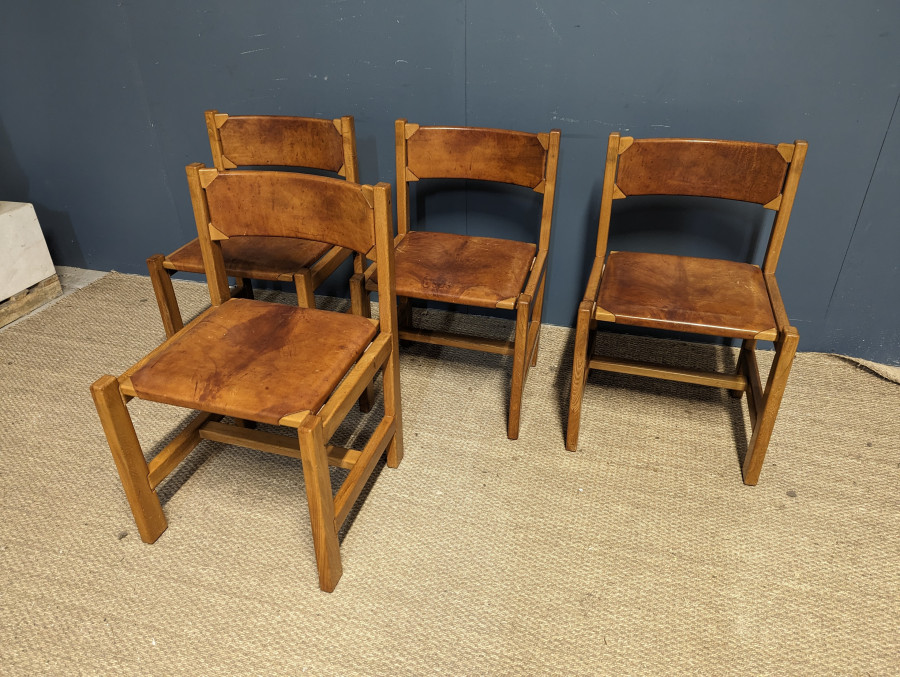 Serie 4 chaises maison Regain en cuir et orme massif