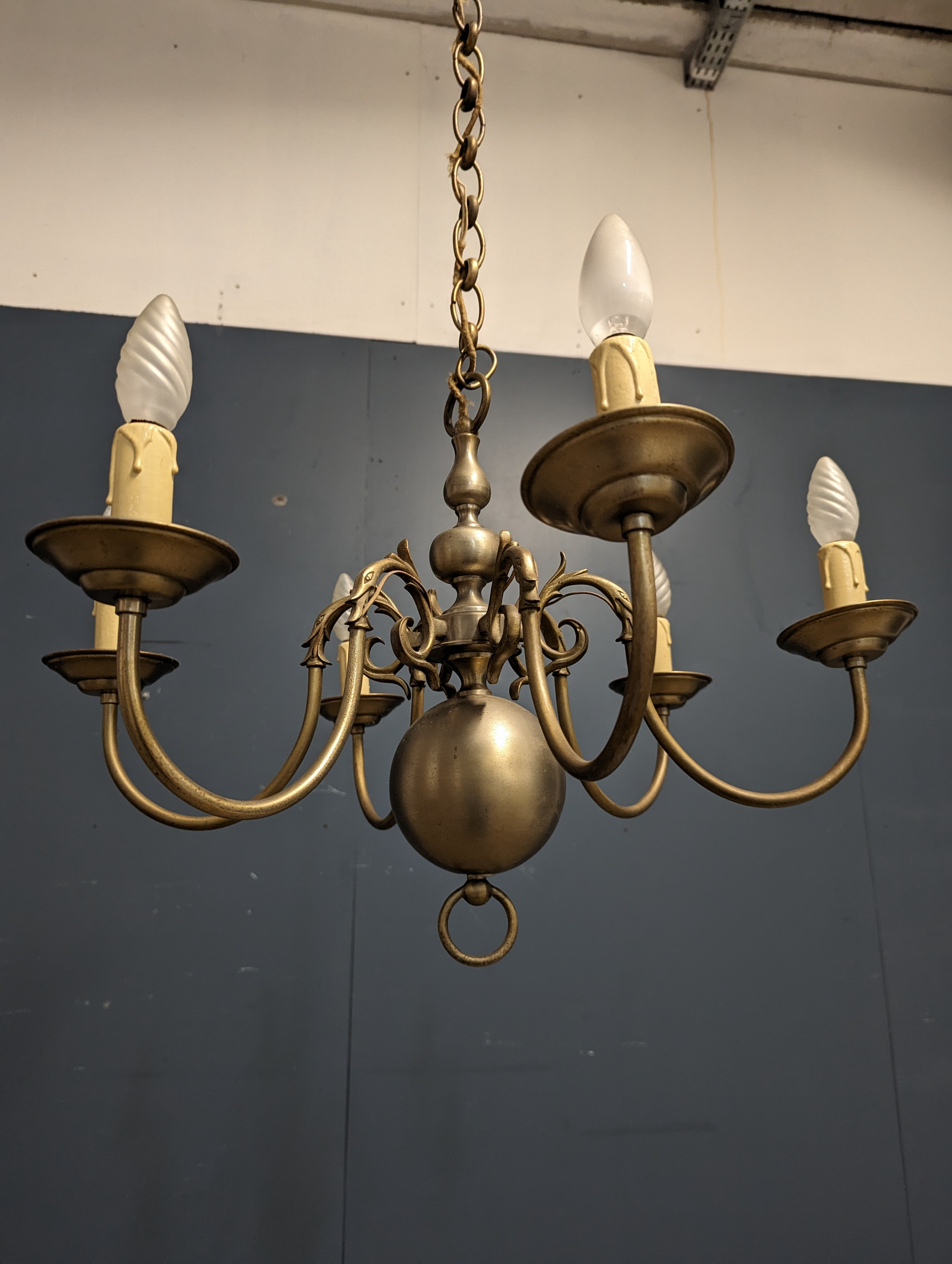 Lustre En Laiton 6 Branches - Style Vintage - Pour Salon - Occasion En Bon état - Halogène
