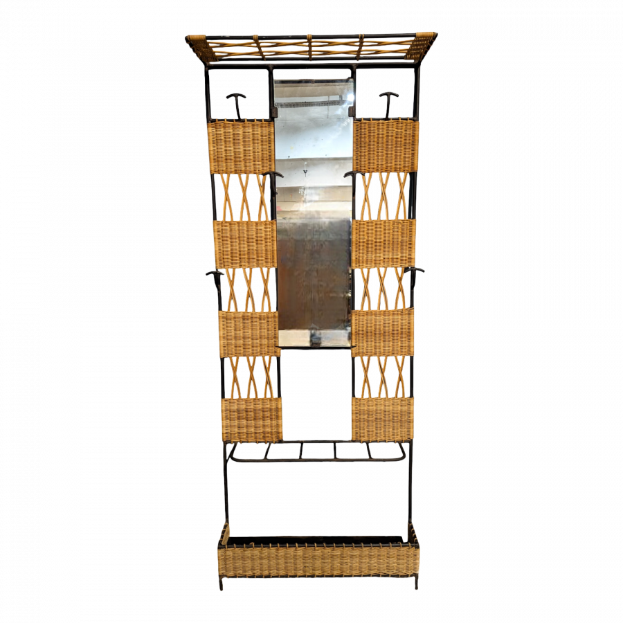 Vestiaire porte-manteaux en rotin années 70