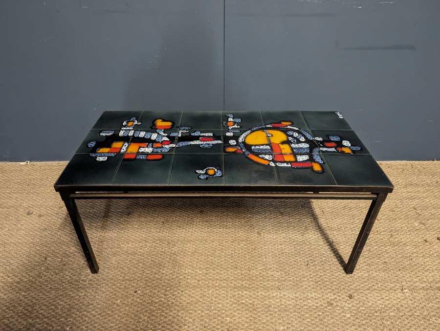 Table basse vintage années 70 plateau en carreau de céramique