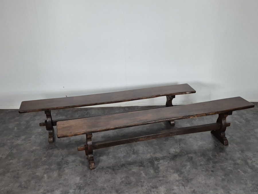 Paire de bancs de Monastère en Orme Massif