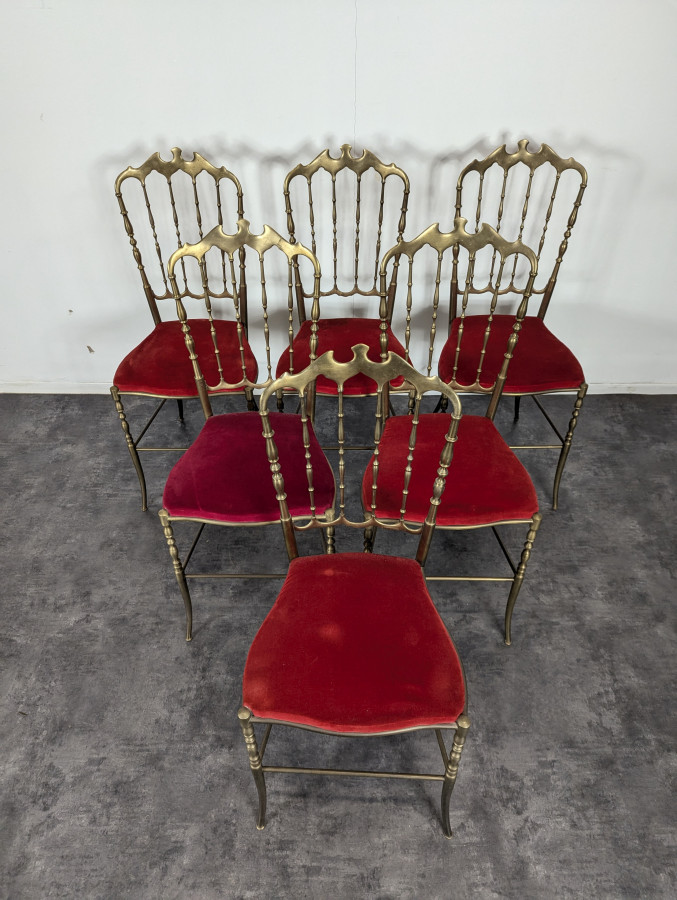 Série de 6 chaises en bronze modèle Chiavari Italie 1960