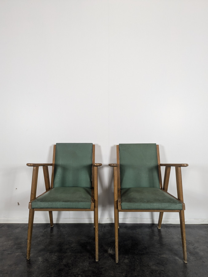Paire de fauteuil pieds compas années 50