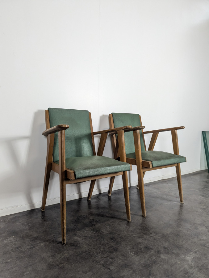 Paire de fauteuil pieds compas années 50