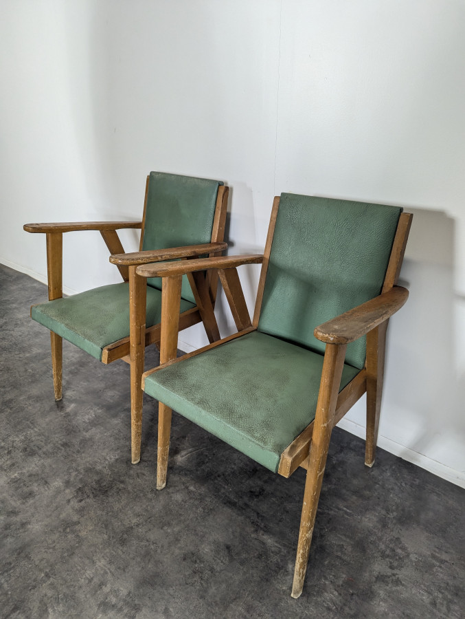 Paire de fauteuil pieds compas années 50