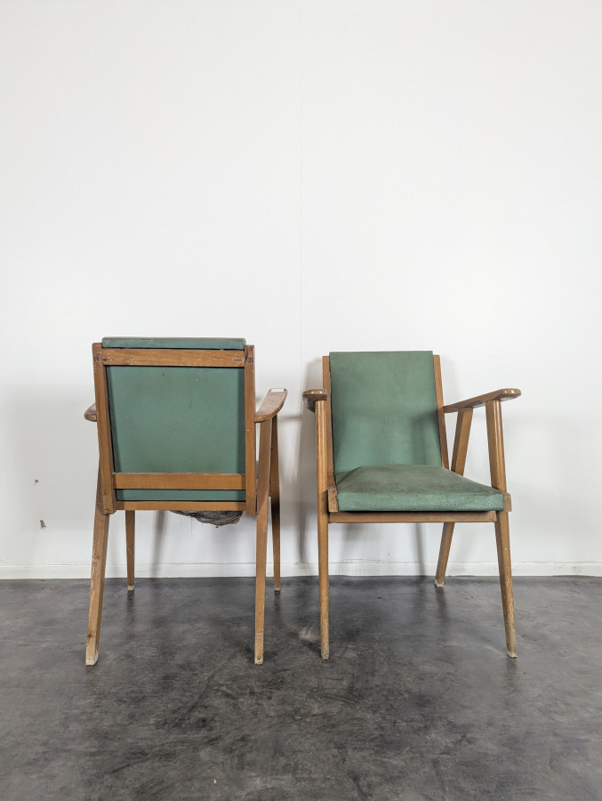Paire de fauteuil pieds compas années 50
