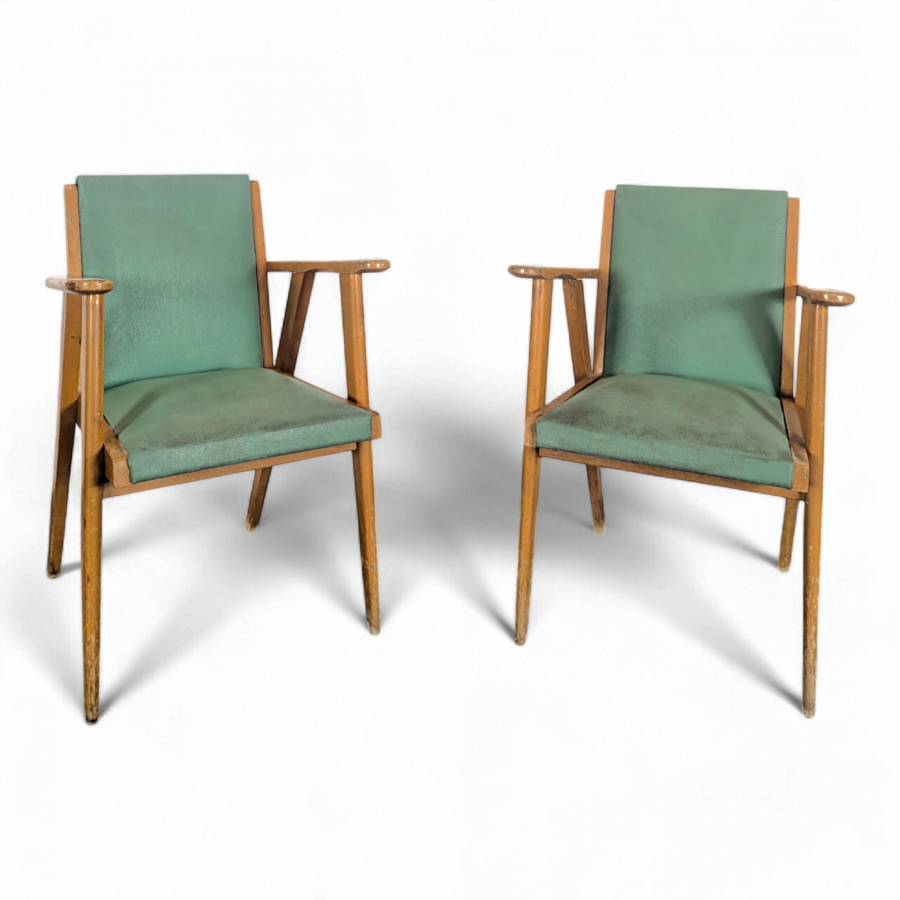 Paire de fauteuil pieds compas années 50