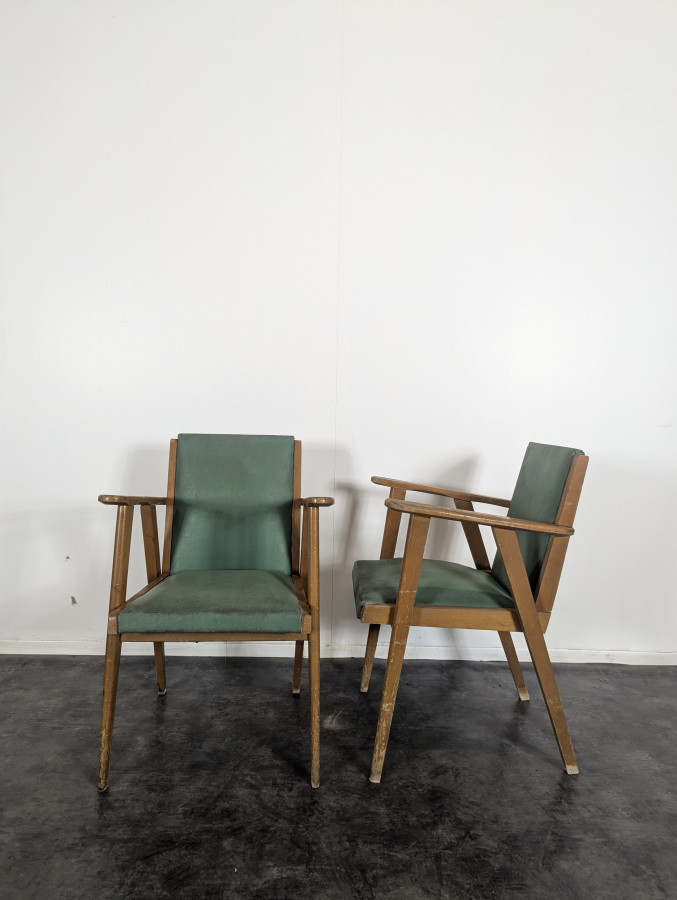 Paire de fauteuil pieds compas années 50