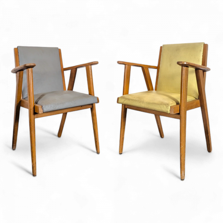 Paire de fauteuil pieds compas années 50