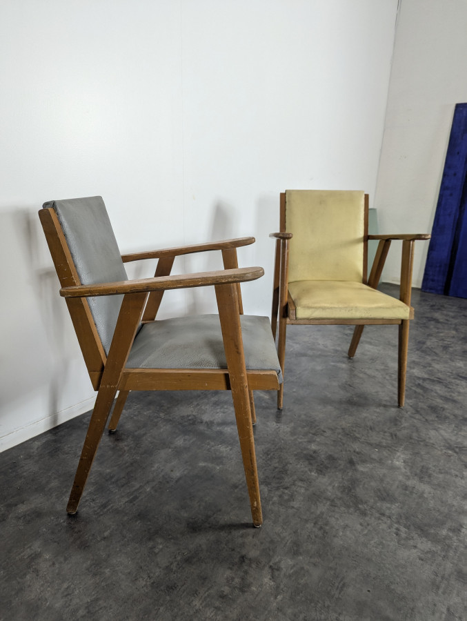 Paire de fauteuil pieds compas années 50