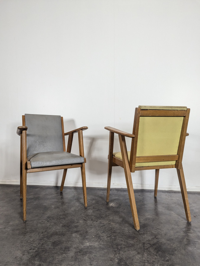 Paire de fauteuil pieds compas années 50