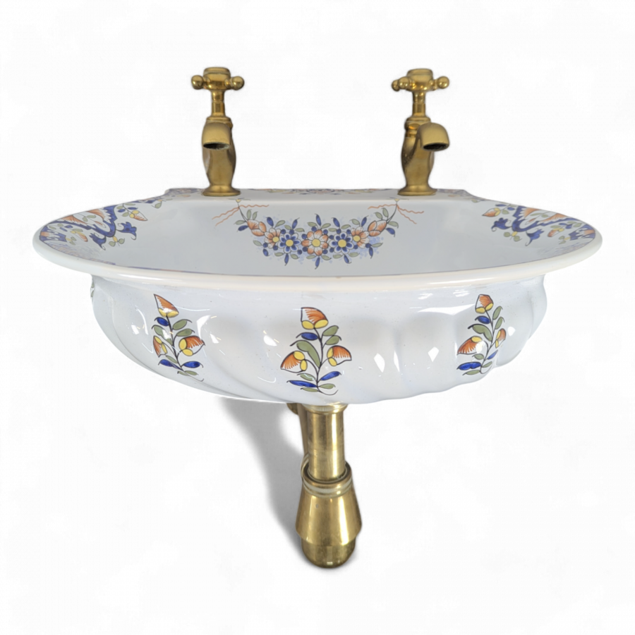 Lavabo en faience de rouen et laiton