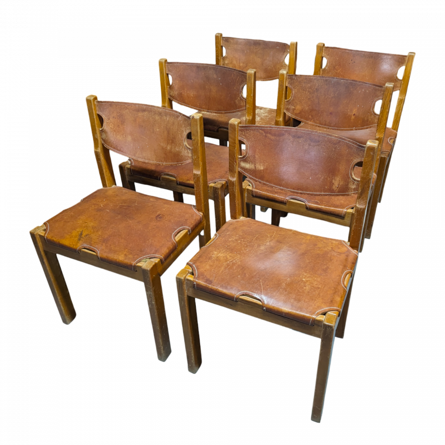 Série de 6 chaises cuir et orme Maison Regain