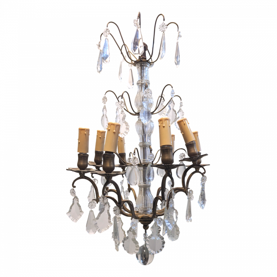 Lustre cage en cristal de style Louis XV à pampilles