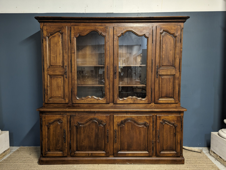 Grand buffet , bibliotheque 2 corps rustique en chêne mouluré