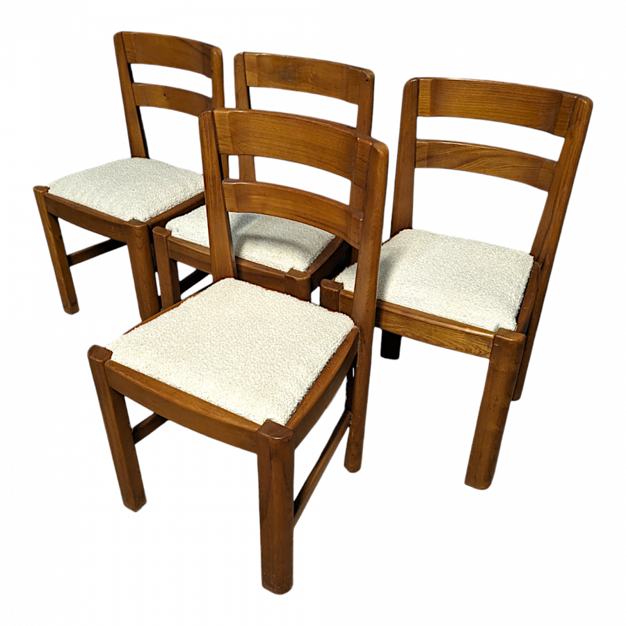 Série de 4 chaises en orme et tissu bouclette