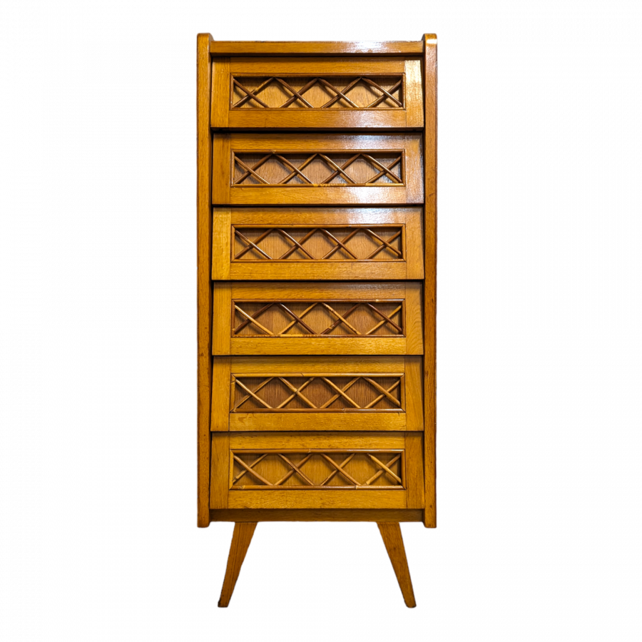Chiffonier années 50' en Chêne et Rotin