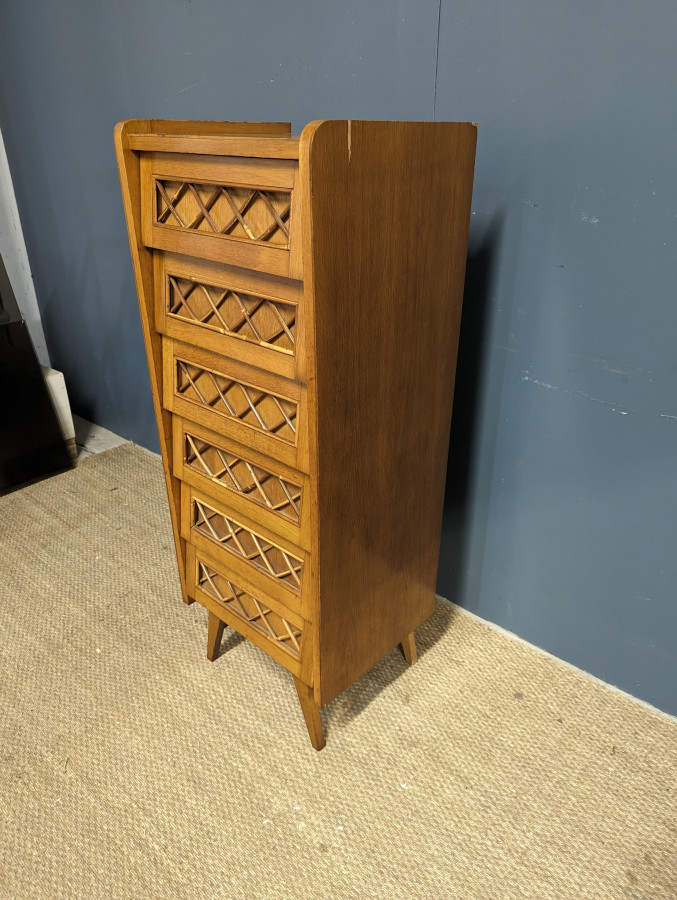 Chiffonier années 50' en Chêne et Rotin