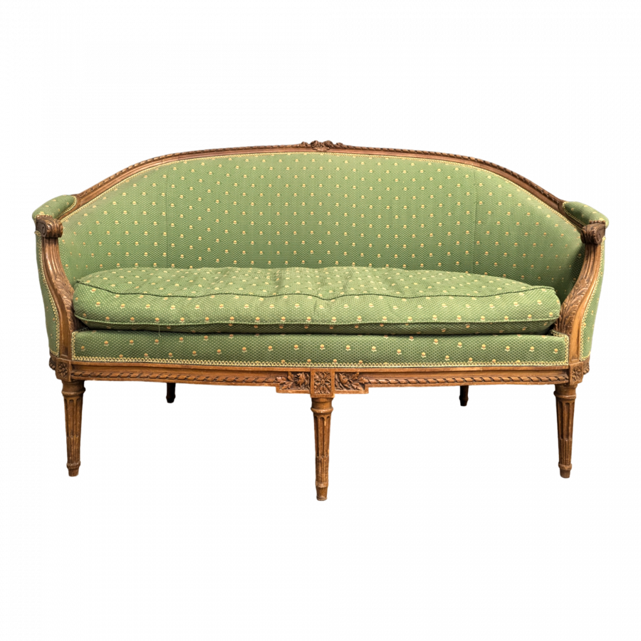 Banquette verte style Louis XVI en chêne