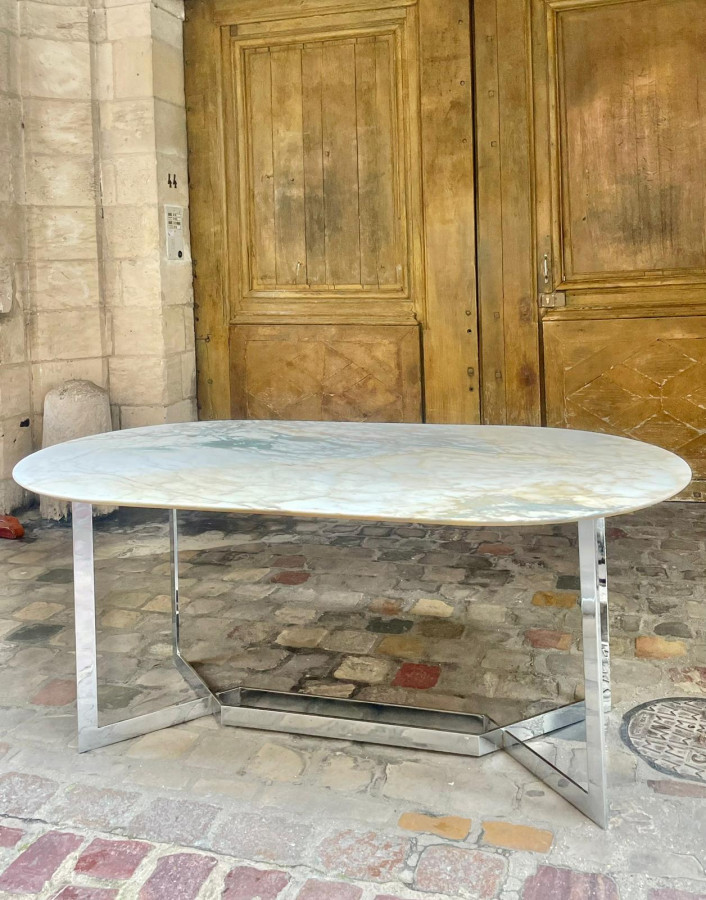 Table marbre et acier chromé de Paul Legeard