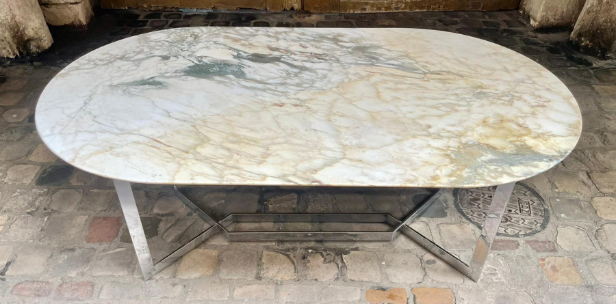 Table marbre et acier chromé de Paul Legeard