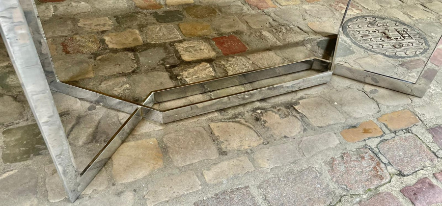 Table marbre et acier chromé de Paul Legeard