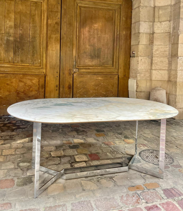 Table marbre et acier chromé de Paul Legeard