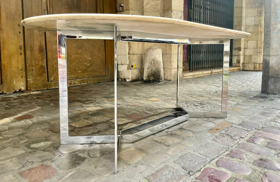 Table marbre et acier chromé de Paul Legeard