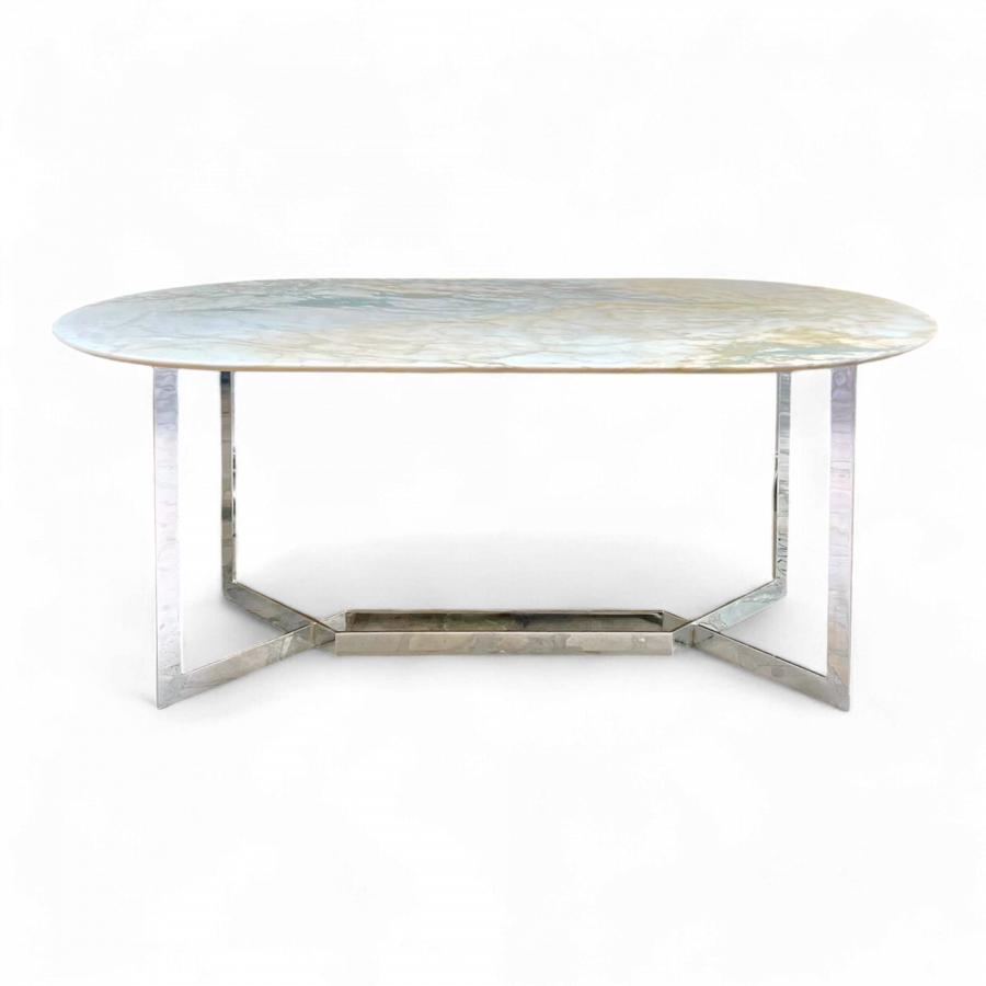 Table marbre et acier chromé de Paul Legeard