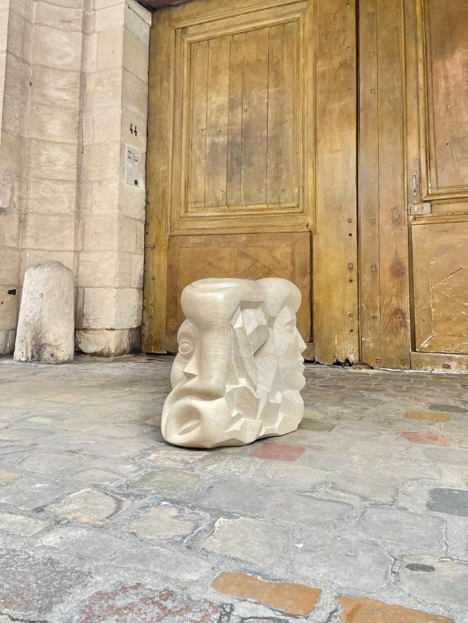 Sculpture de visages de style Art Déco par Lucien Begliomini