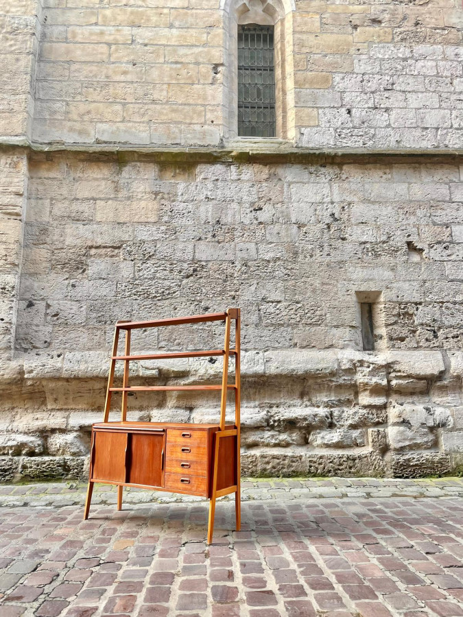 Bibliothèque Bureau scandinave en teck et hêtre années 70