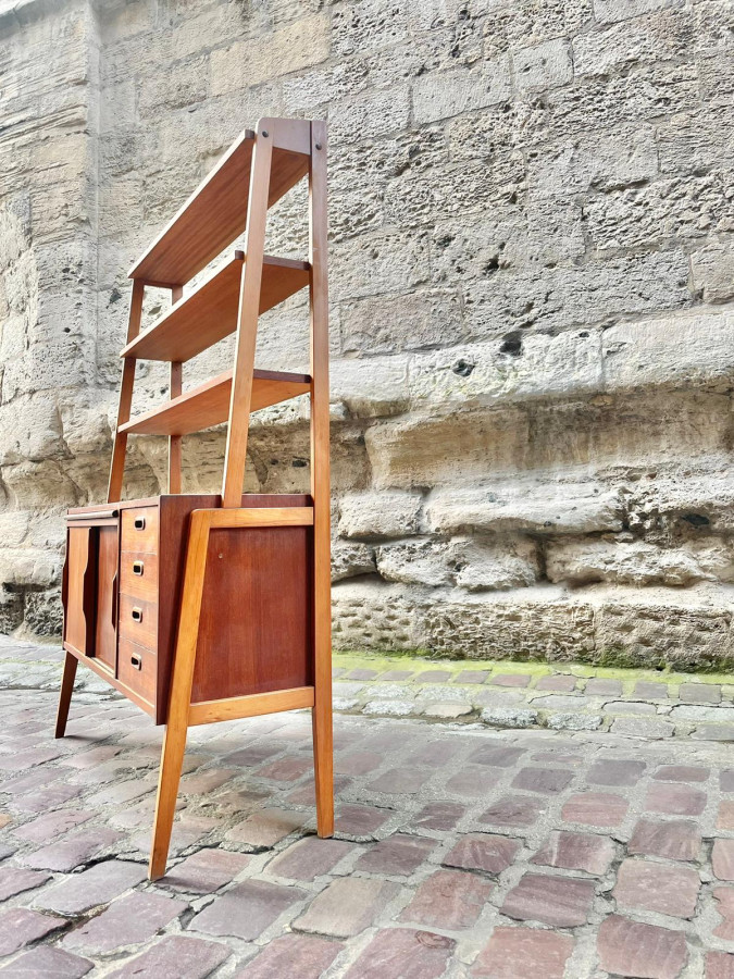 Bibliothèque Bureau scandinave en teck et hêtre années 70