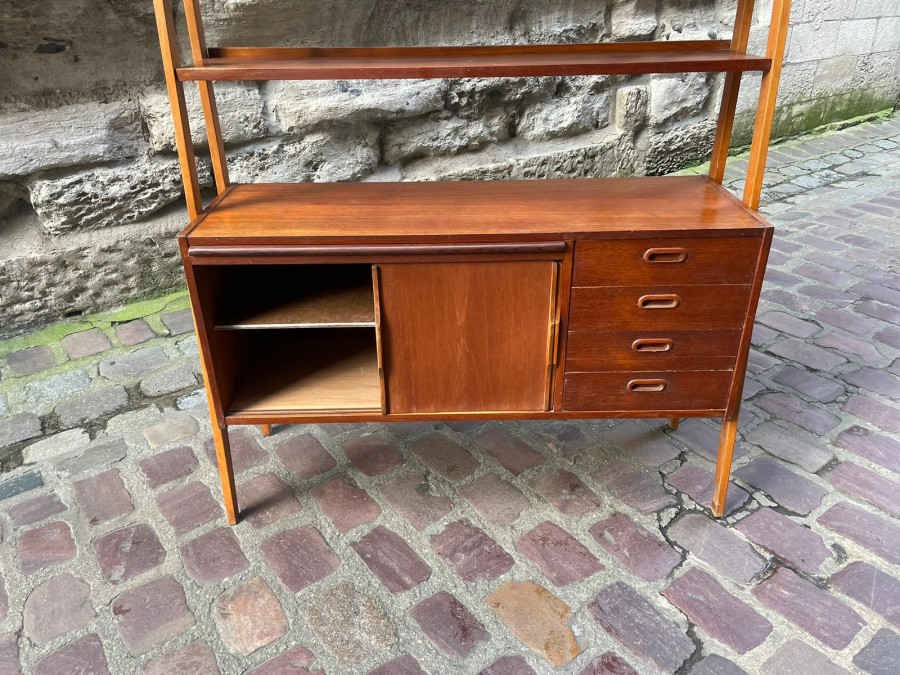 Bibliothèque Bureau scandinave en teck et hêtre années 70