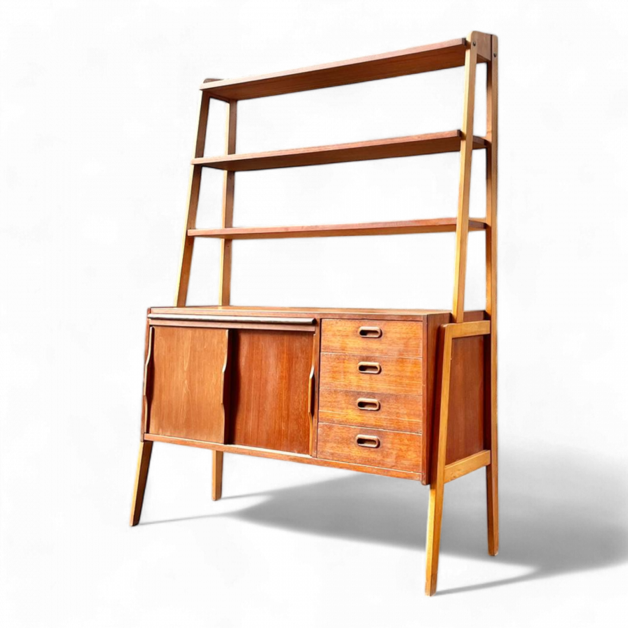 Bibliothèque Bureau scandinave en teck et hêtre années 70